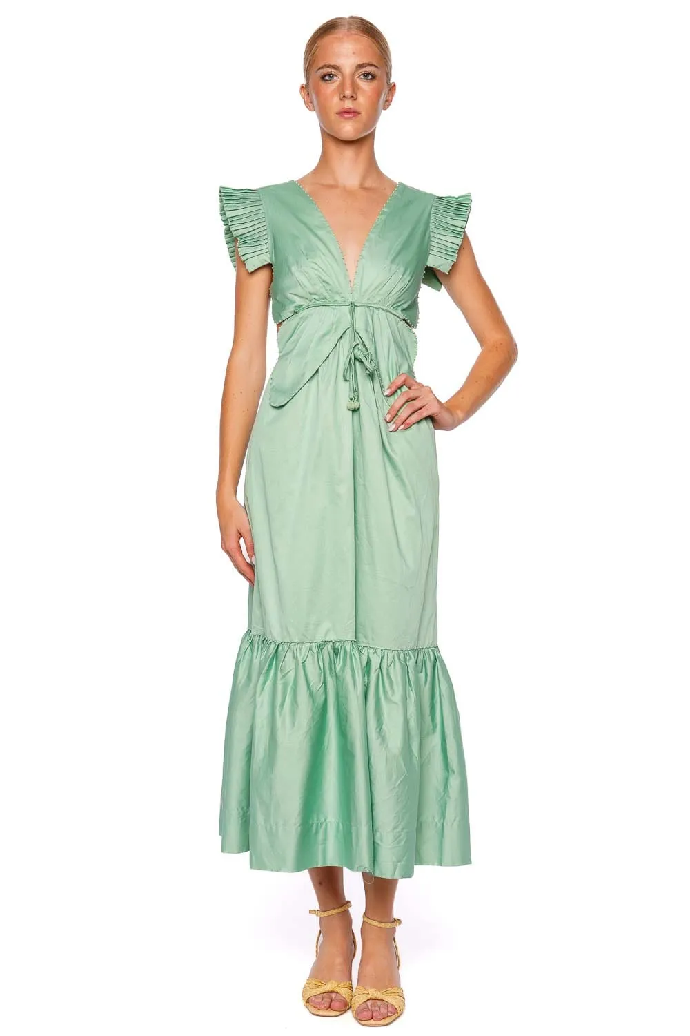 Light Green Butterfly Cut Out Midi Dress