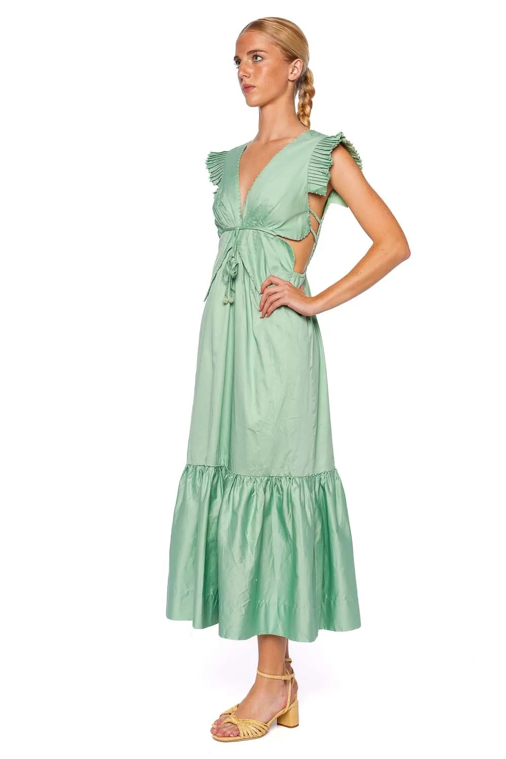 Light Green Butterfly Cut Out Midi Dress