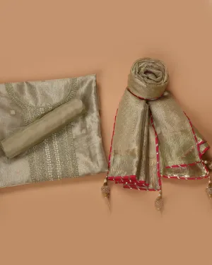 Light Green Organza Tissue Blend Woven With Embroidery Unstitched Suit Fabric Set With Crushed Organza Woven Dupatta