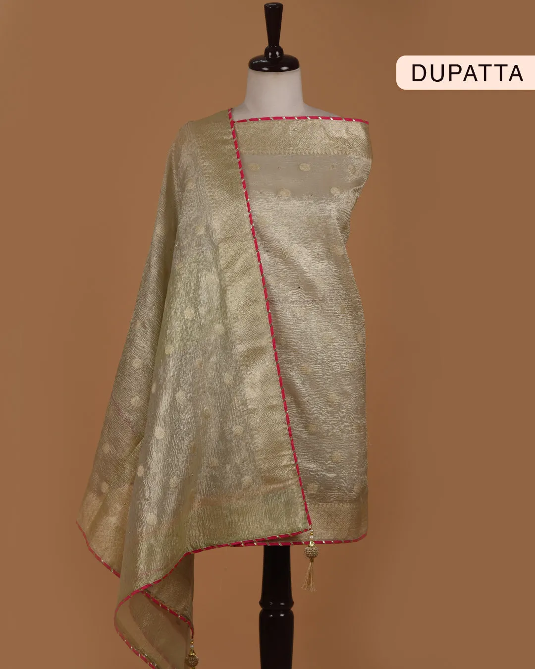Light Green Organza Tissue Blend Woven With Embroidery Unstitched Suit Fabric Set With Crushed Organza Woven Dupatta