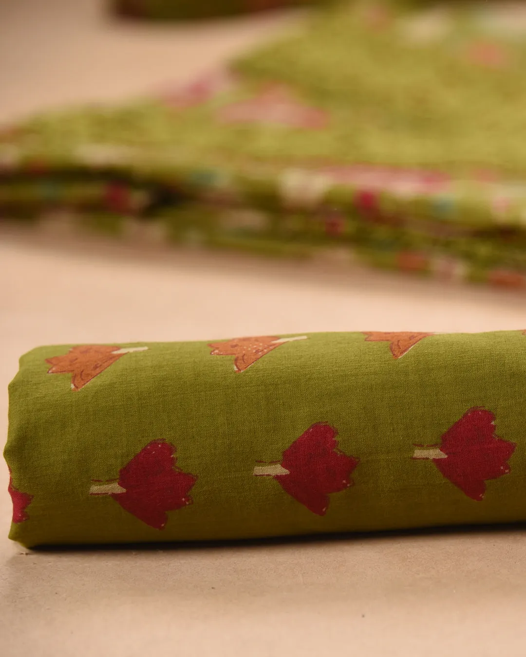 Light Green Pure Cotton Hand Block Printed With Embroidery Unstitched Suit Fabric Set With Cotton Dupatta