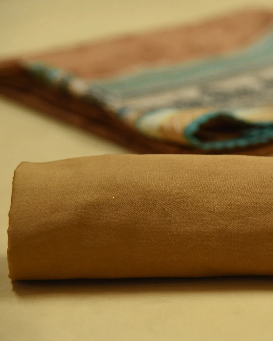 Light Mustard Cotton Silk Blend Printed Unstitched Suit Fabric Set With Cotton Silk Dupatta