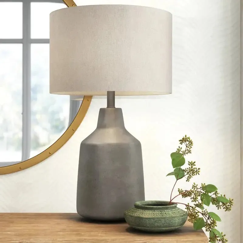 Lockwood Concrete Table Lamp with White Drum Shade