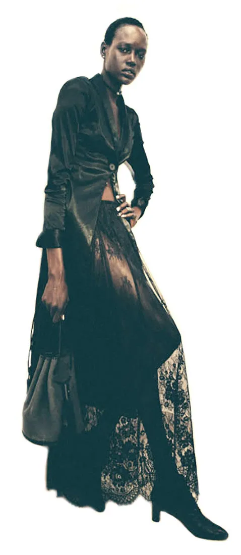 Long Tuxedo Jacket & Lace Half Slip Skirt