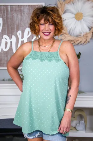 Looking For Passion Sage Solid Polka Dot/Crochet Top - T6629SG