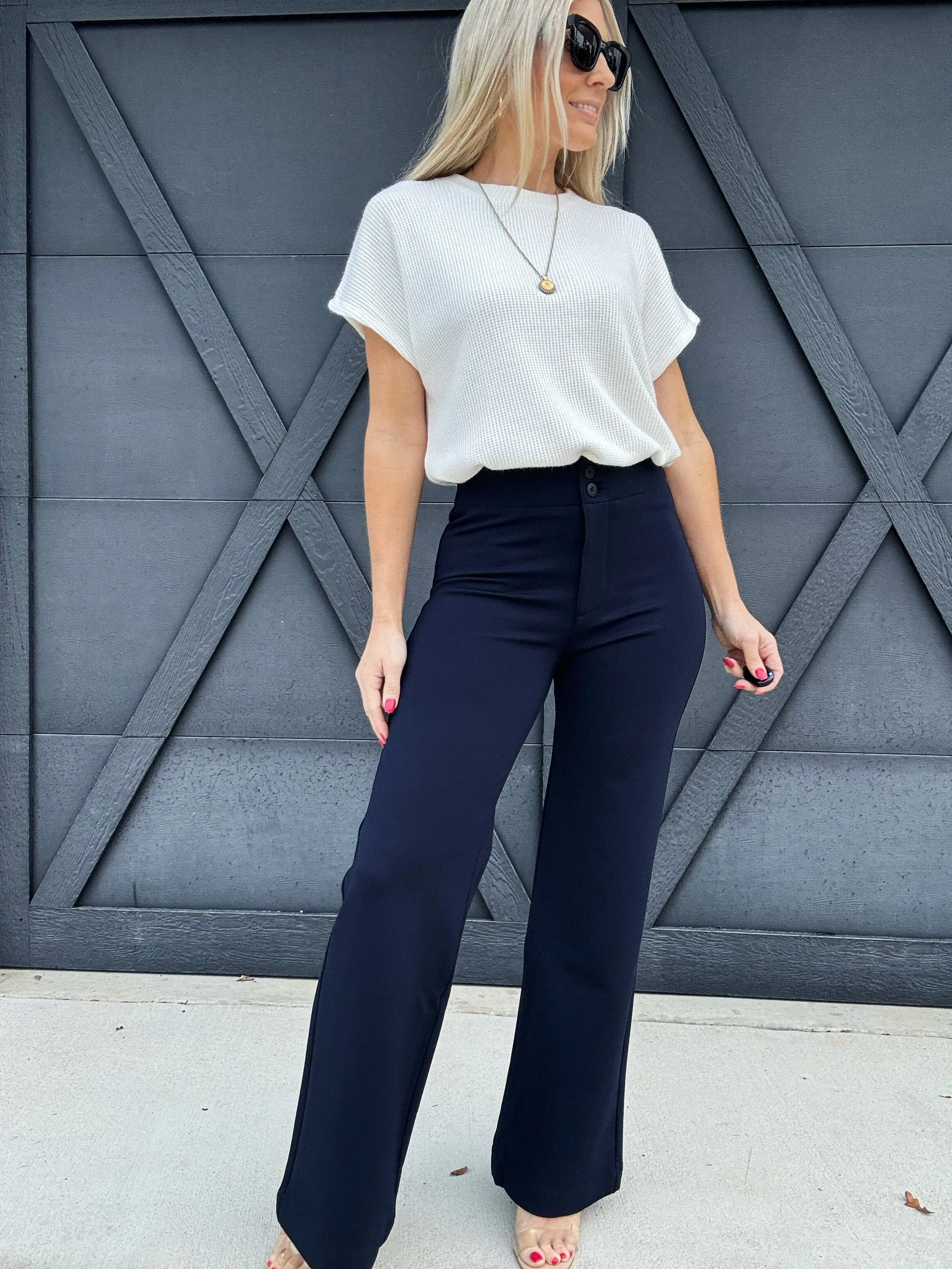 L.T.J Ponte Wide Leg Pants In Navy