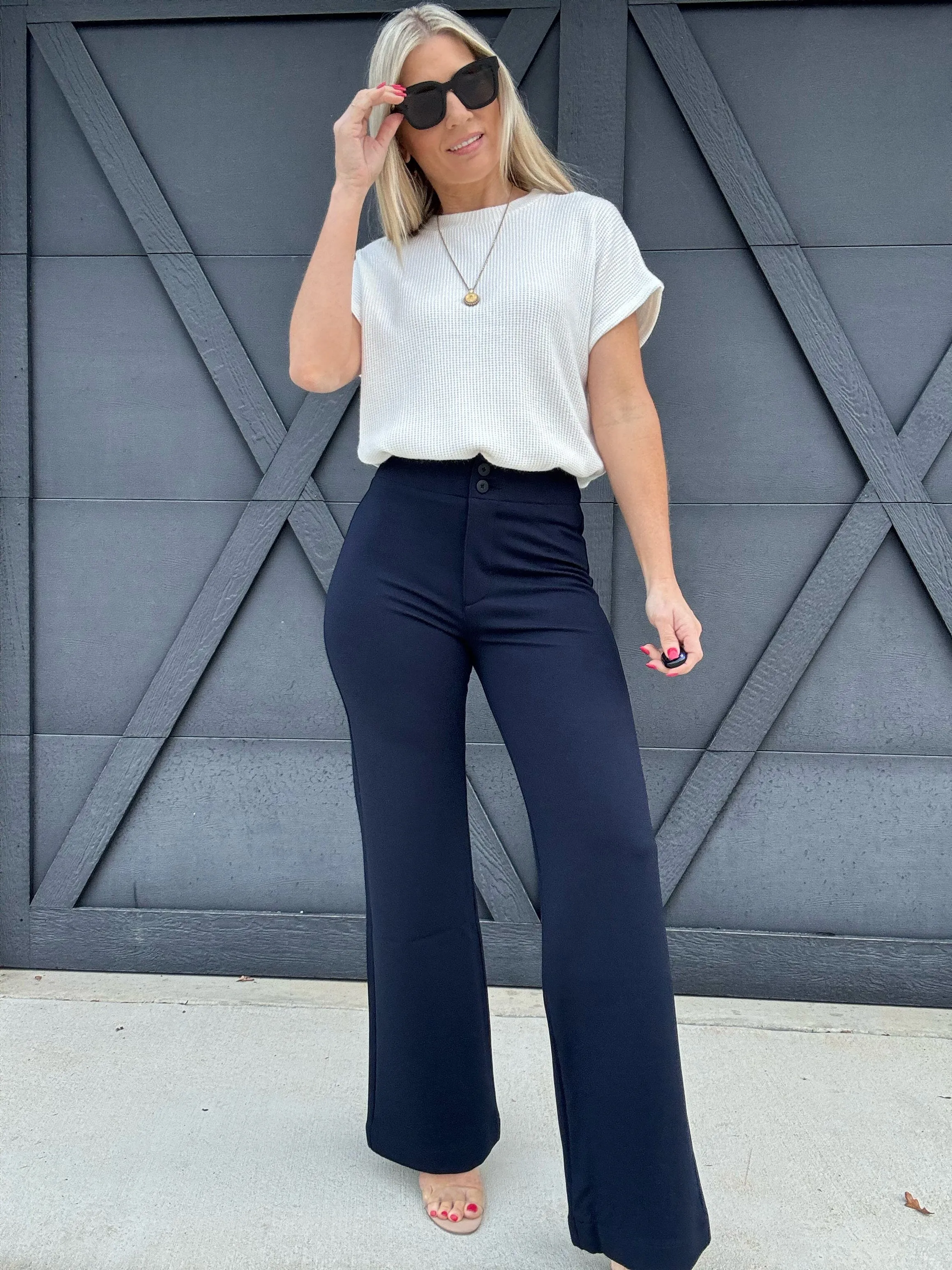 L.T.J Ponte Wide Leg Pants In Navy