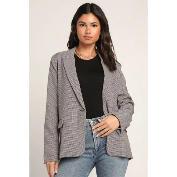 Lulus houndstooth taupe women's Blazer size medium