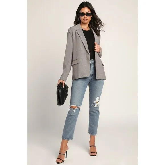 Lulus houndstooth taupe women's Blazer size medium