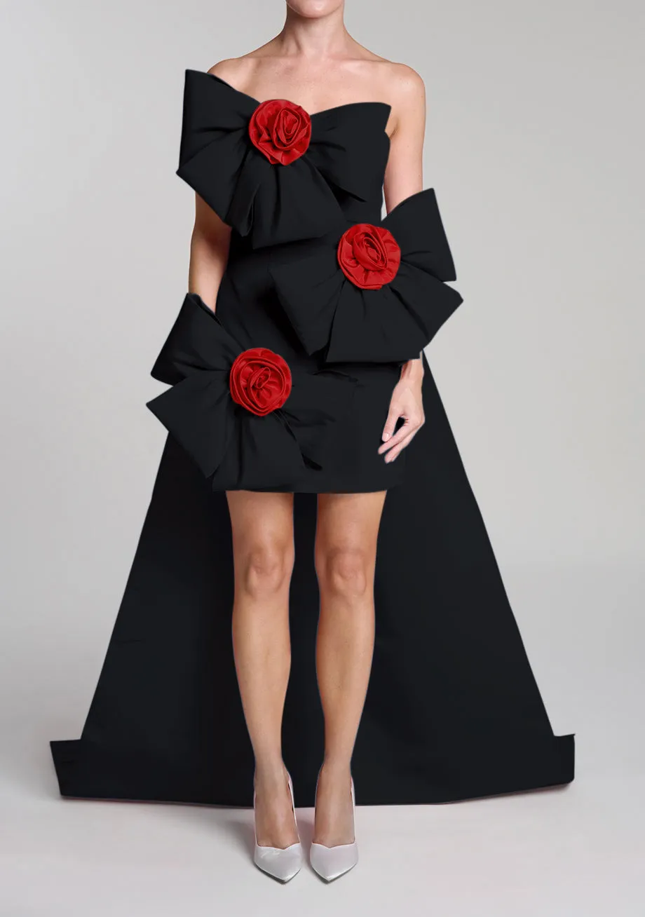 Madison Silk Faille Mini Dress with Detachable Cape