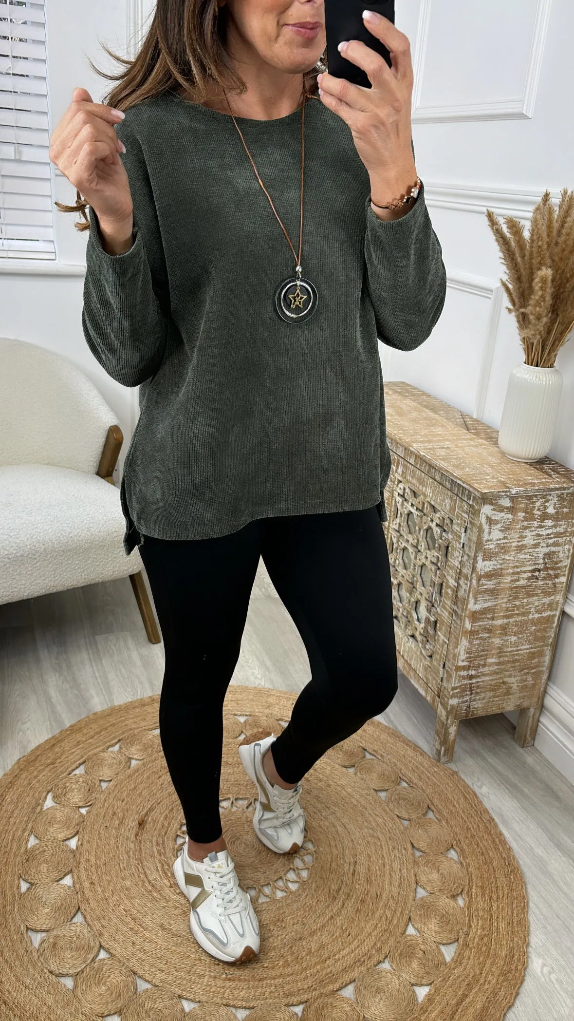 Madlena Khaki Velour Necklace Tunic