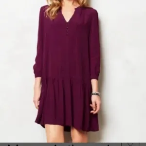 Maeve Anthropologie Galina Boho Plum Pleated Dress Size M