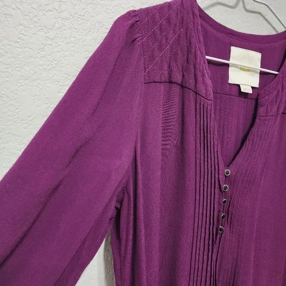 Maeve Anthropologie Galina Boho Plum Pleated Dress Size M