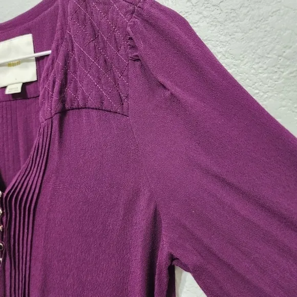 Maeve Anthropologie Galina Boho Plum Pleated Dress Size M