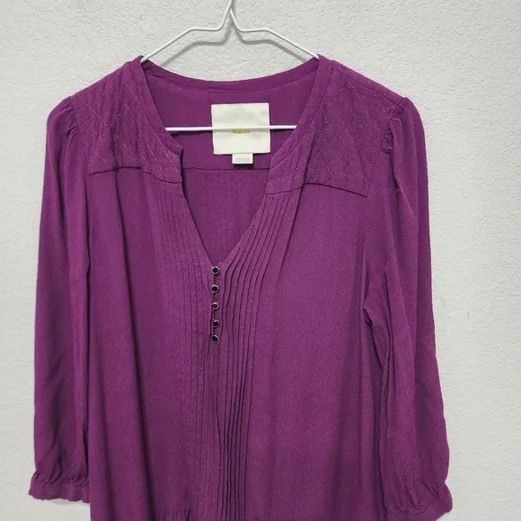 Maeve Anthropologie Galina Boho Plum Pleated Dress Size M