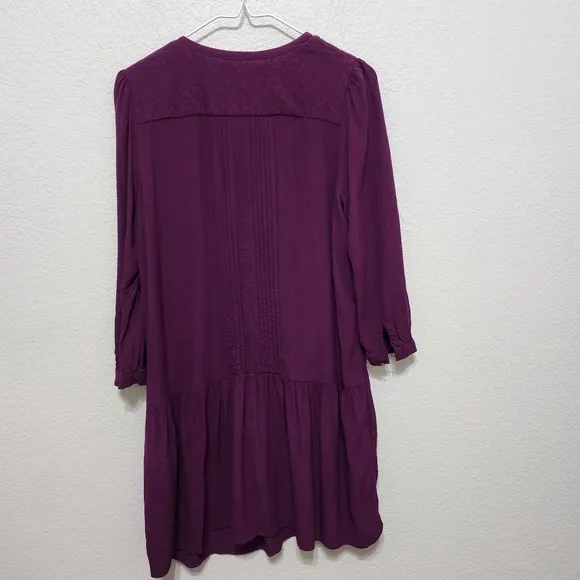 Maeve Anthropologie Galina Boho Plum Pleated Dress Size M