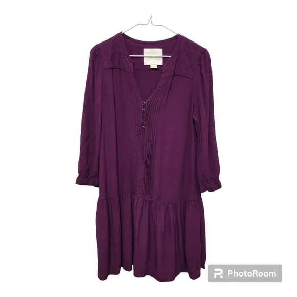 Maeve Anthropologie Galina Boho Plum Pleated Dress Size M