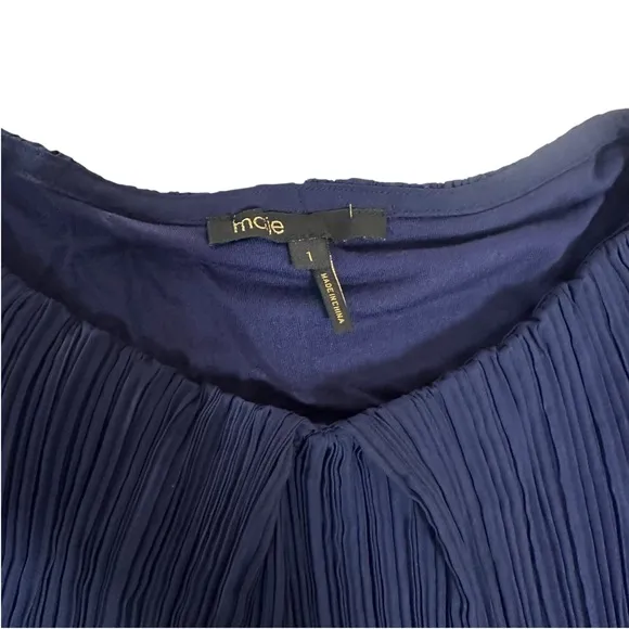 Maje RADZY Pleated Ruffle Tiered Dress Navy