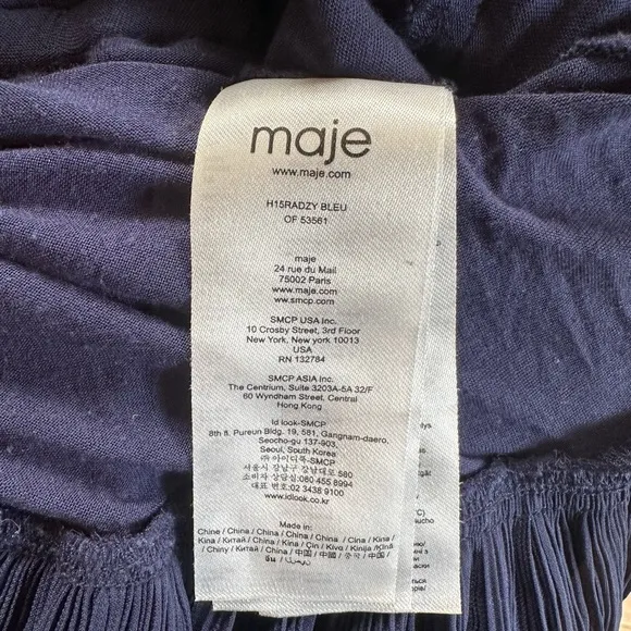 Maje RADZY Pleated Ruffle Tiered Dress Navy