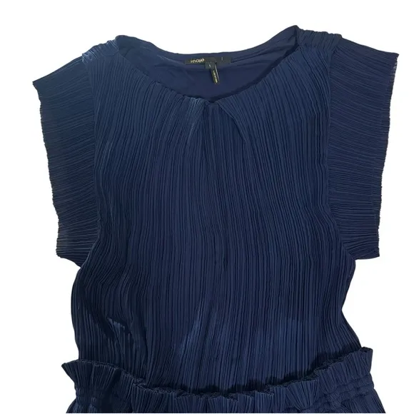 Maje RADZY Pleated Ruffle Tiered Dress Navy