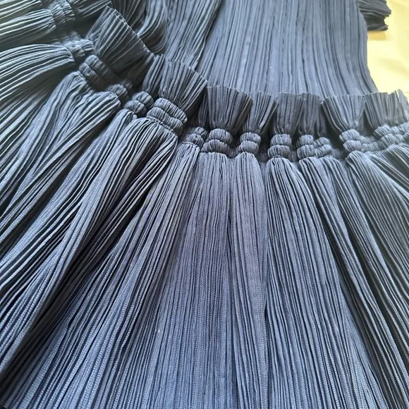 Maje RADZY Pleated Ruffle Tiered Dress Navy