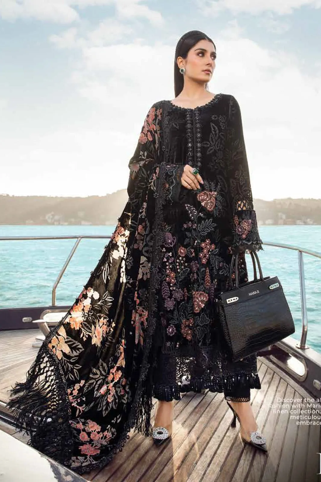 Maria b  Unstitched Linen | Black DL-1102