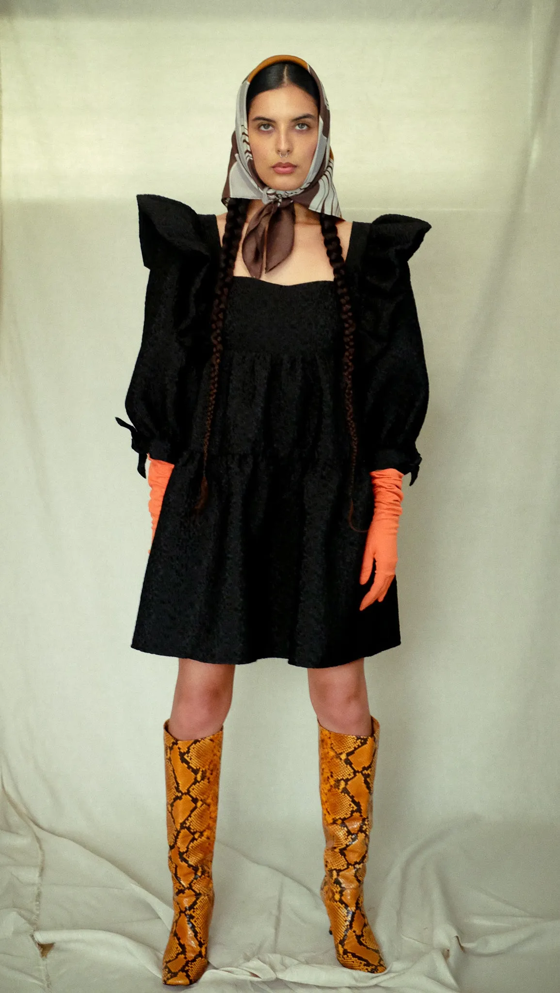Marion Dress in Black Satin Jacquard- Size Small SAMPLE