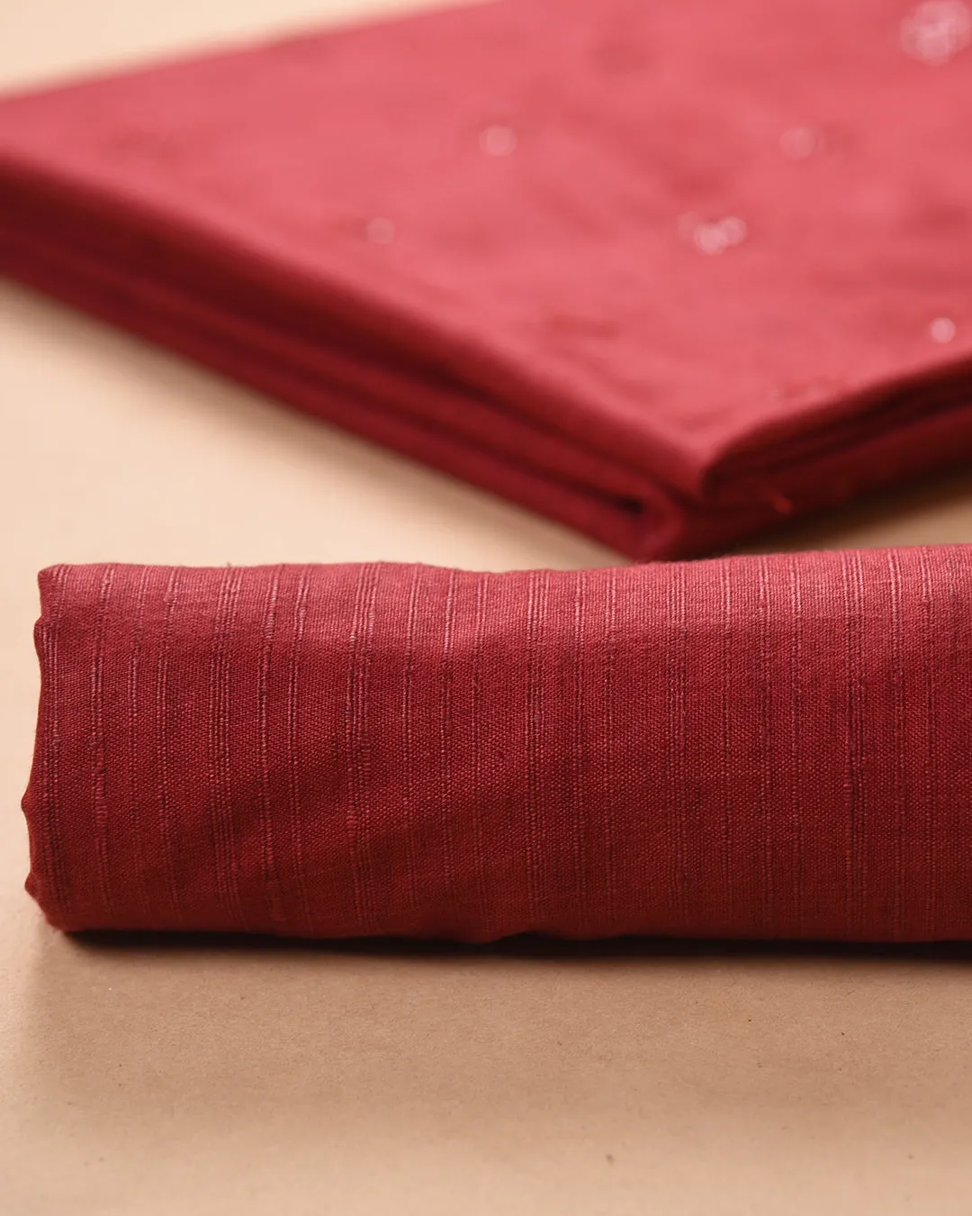 Maroon Cotton Raw Silk Blend Embroidered Unstitched Suit Fabric Set With Muslin Tie and Dyed Dupatta