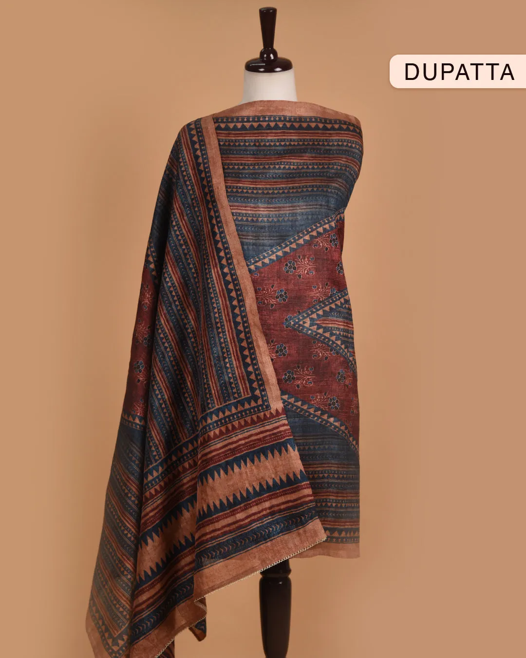 Maroon Silk Blend Printed With Embroidery Unstitched Suit Fabric Set With Silk Blend Dupatta