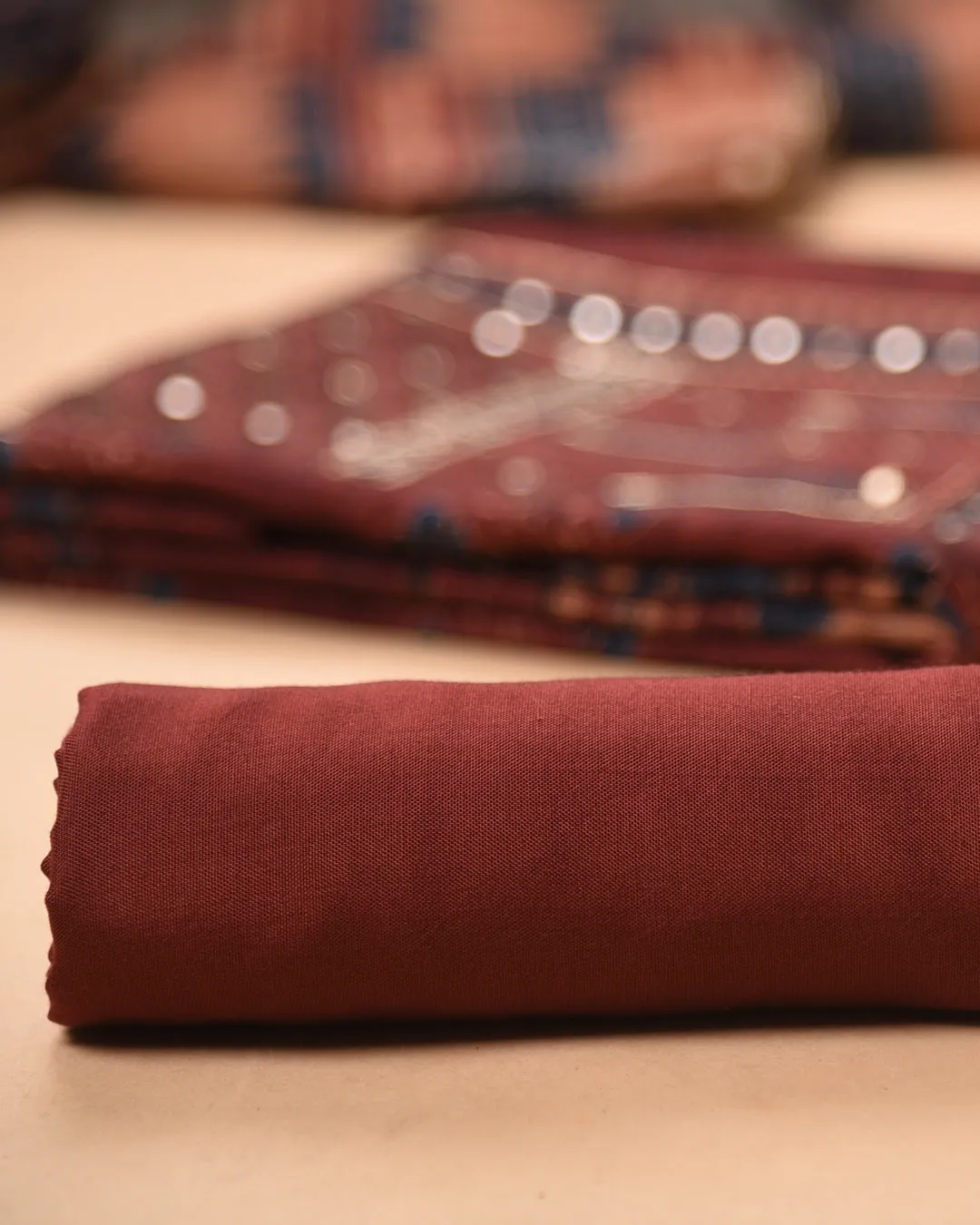 Maroon Silk Blend Printed With Embroidery Unstitched Suit Fabric Set With Silk Blend Dupatta