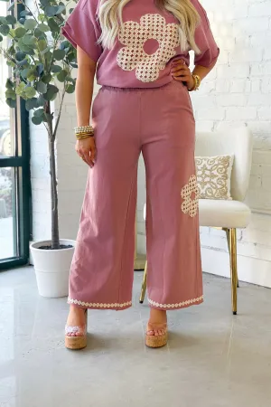 Mauve Crochet Flower Detail Pants