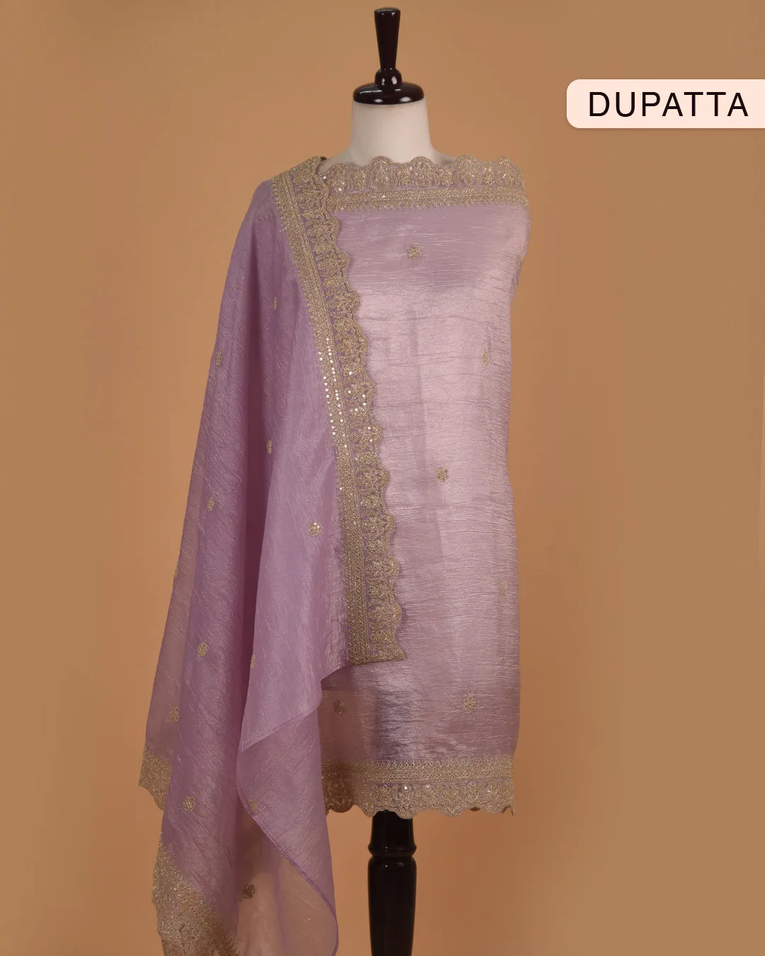 Mauve Crushed Organza Blend Embroidered Unstitched Suit Fabric Set With Organza Dupatta