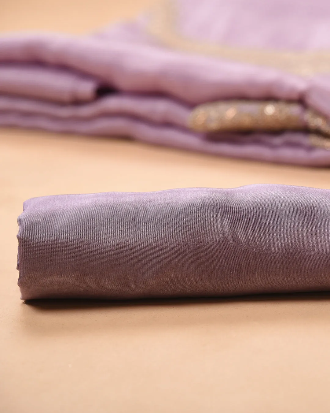 Mauve Crushed Organza Blend Embroidered Unstitched Suit Fabric Set With Organza Dupatta