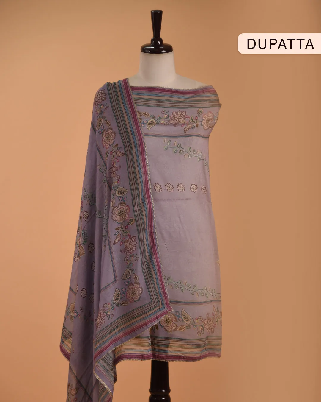 Mauve Muslin Printed With Embroidery Unstitched Suit Fabric Set With Muslin Dupatta
