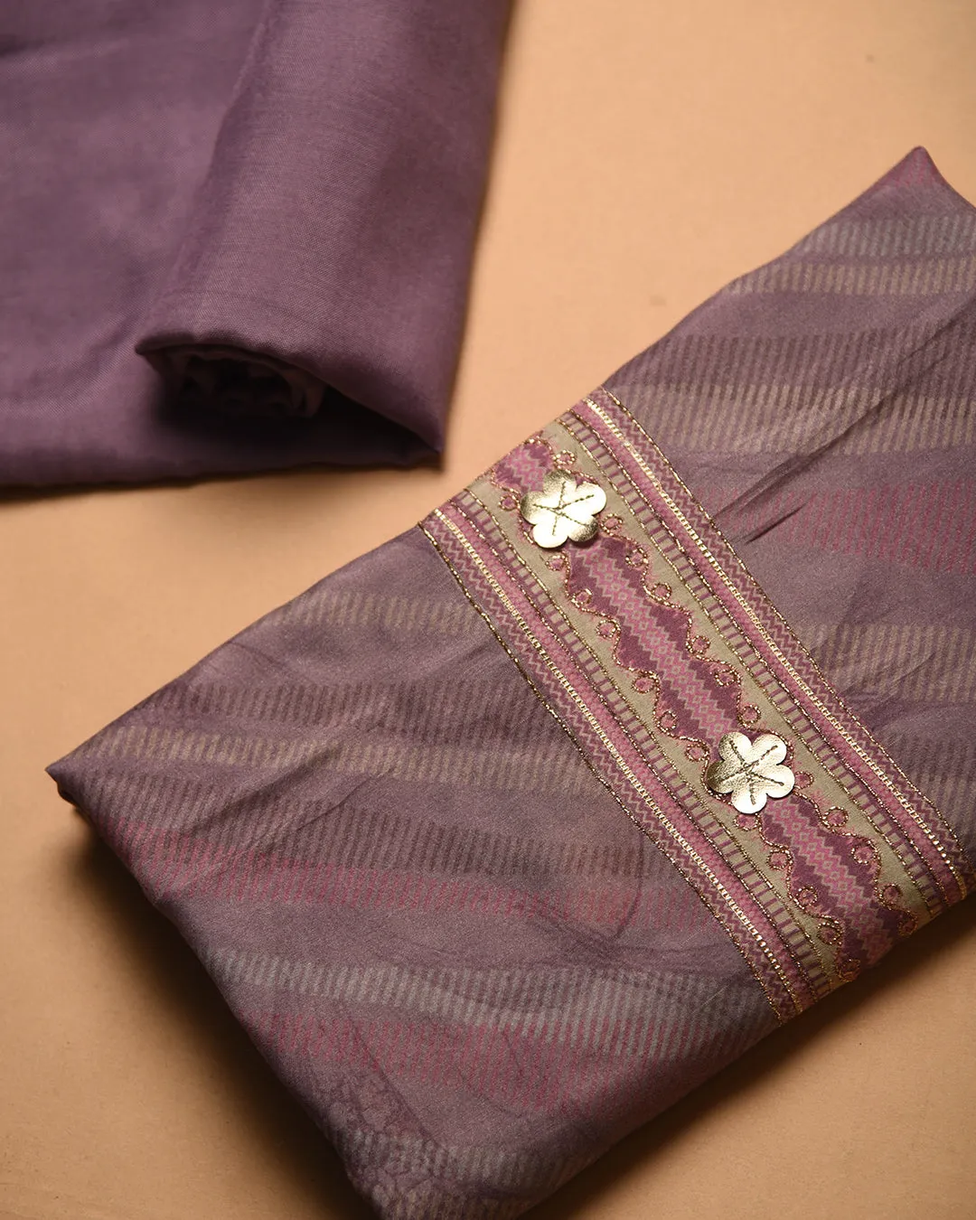 Mauve Muslin Printed With Embroidery Unstitched Suit Fabric Set With Muslin Embroidered Dupatta