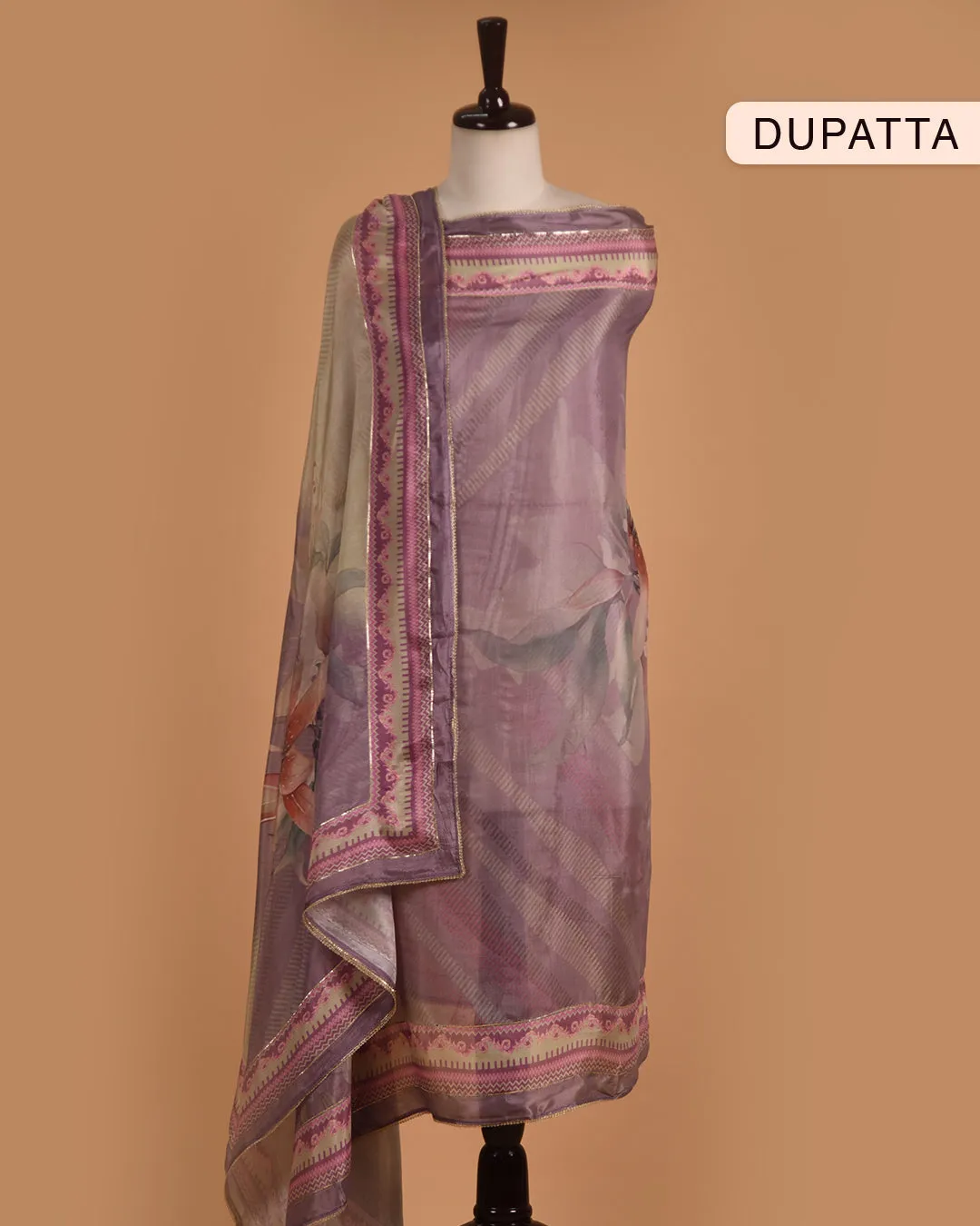 Mauve Muslin Printed With Embroidery Unstitched Suit Fabric Set With Muslin Embroidered Dupatta