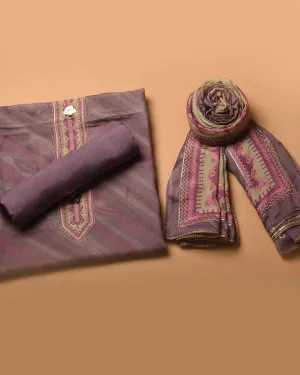 Mauve Muslin Printed With Embroidery Unstitched Suit Fabric Set With Muslin Embroidered Dupatta