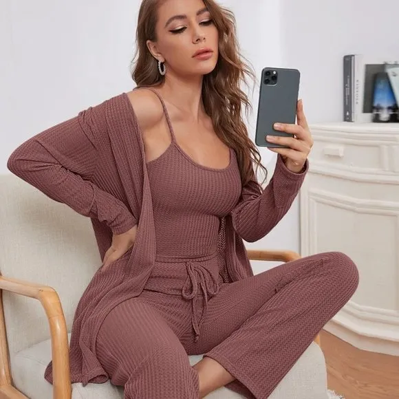 Mauve Waffle Weave 3 Piece Lounge Set