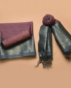Mauve With Turquoise Chanderi Silk Blend Woven Unstitched Suit Fabric Set With Chanderi Silk Blend Dupatta