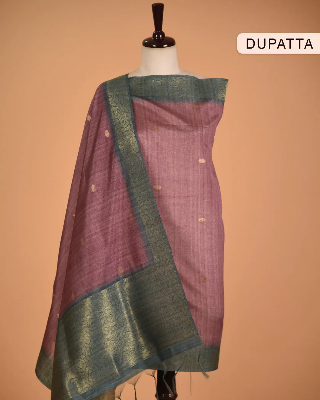 Mauve With Turquoise Chanderi Silk Blend Woven Unstitched Suit Fabric Set With Chanderi Silk Blend Dupatta