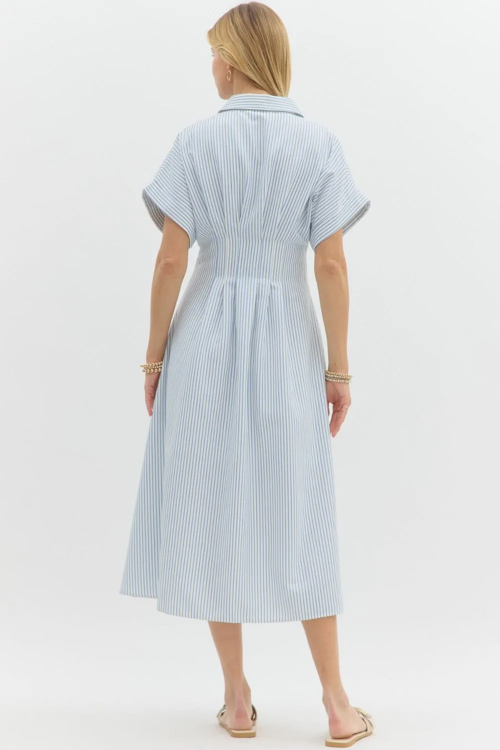 Maya Striped Pleated Waist Midi Dress