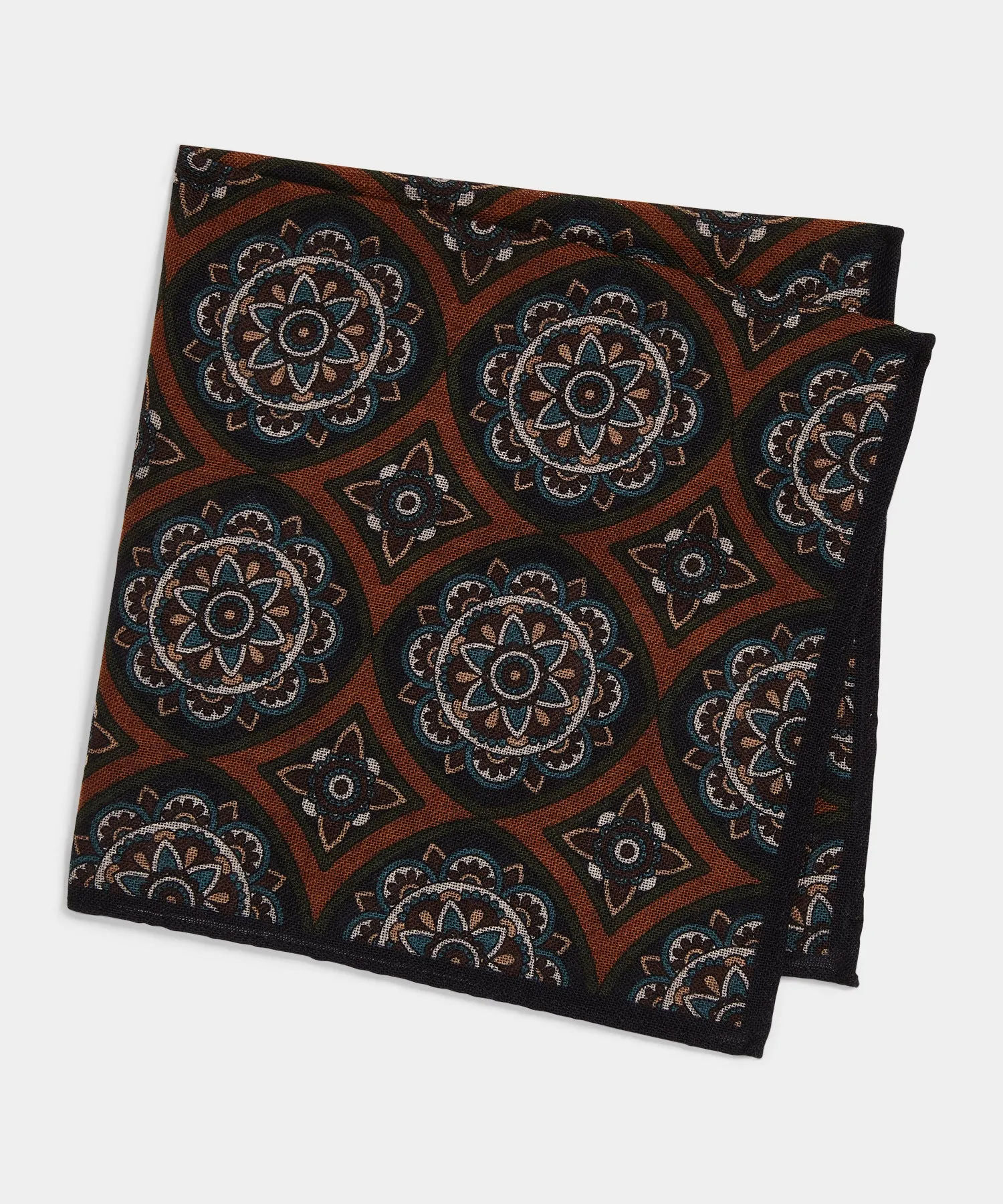 Medallion Wool Pocket Square in Gold