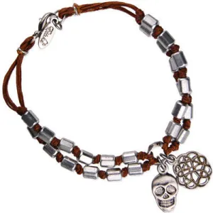 Mens Leather and Donut Beads Wrap Around Bracelet witn Knuckle Charm