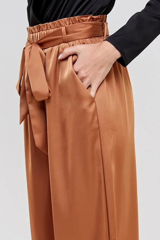 MERIDIAN SATIN WIDE LEG PANTS