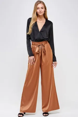 MERIDIAN SATIN WIDE LEG PANTS