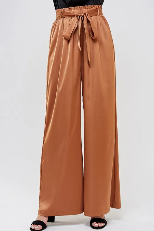 MERIDIAN SATIN WIDE LEG PANTS