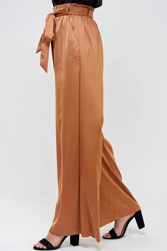 MERIDIAN SATIN WIDE LEG PANTS