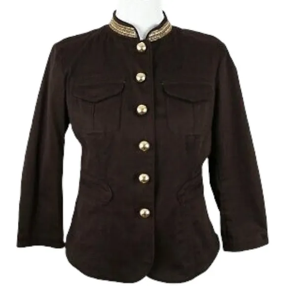 Michael Kors Brown Gold Button Beaded Blazer Coat Jacket Size 6