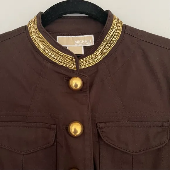 Michael Kors Brown Gold Button Beaded Blazer Coat Jacket Size 6