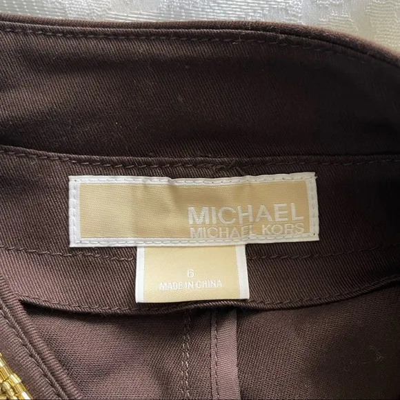 Michael Kors Brown Gold Button Beaded Blazer Coat Jacket Size 6